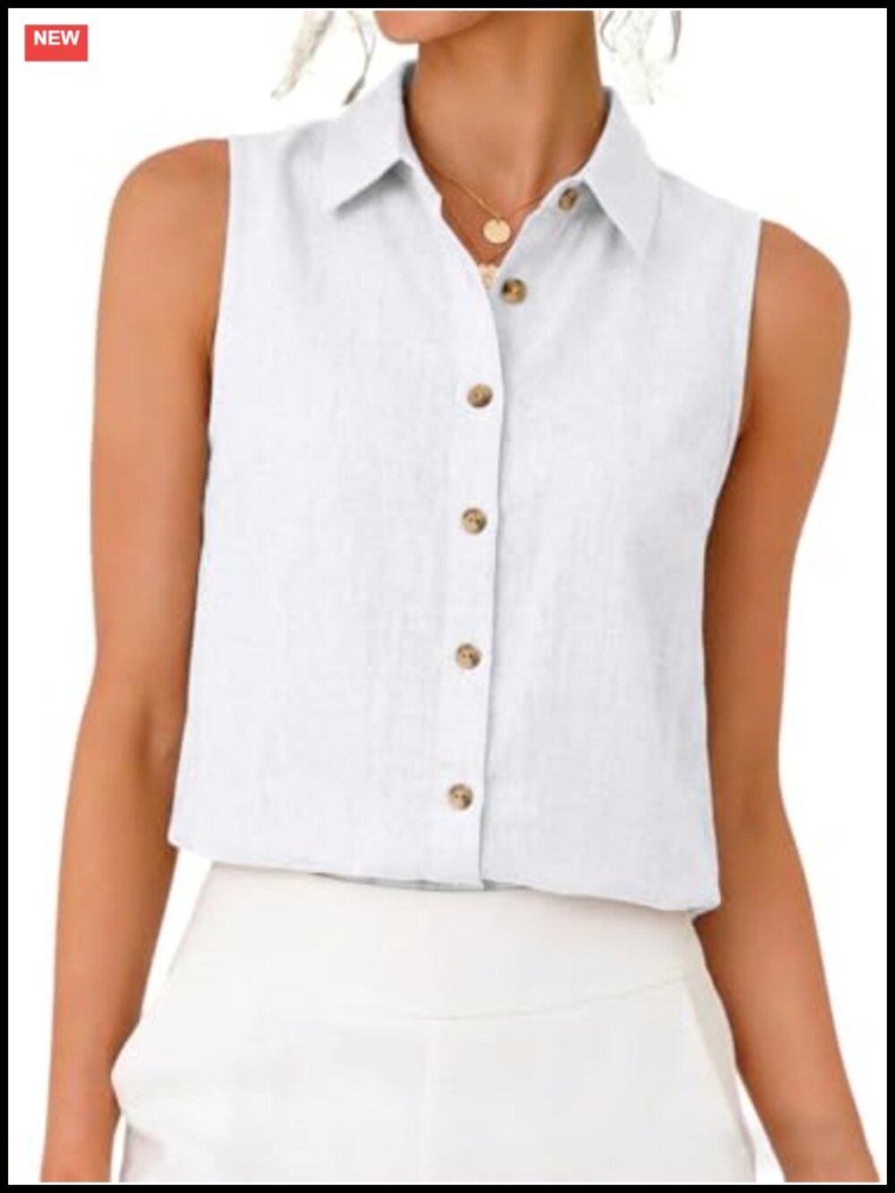 Womens Linen Sleeveless Button Down Blouse Vest Tank Top Business Casual